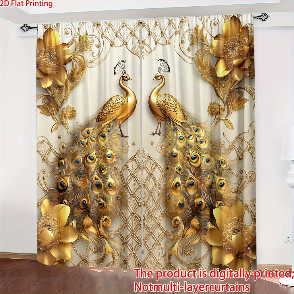 Luxus Gold Pfauenmuster Vorhänge Digitaldruck Dekorative Gardinen für Wohnzimmer Schlafzimmer Königliche Barocke Fensterabdeckungen