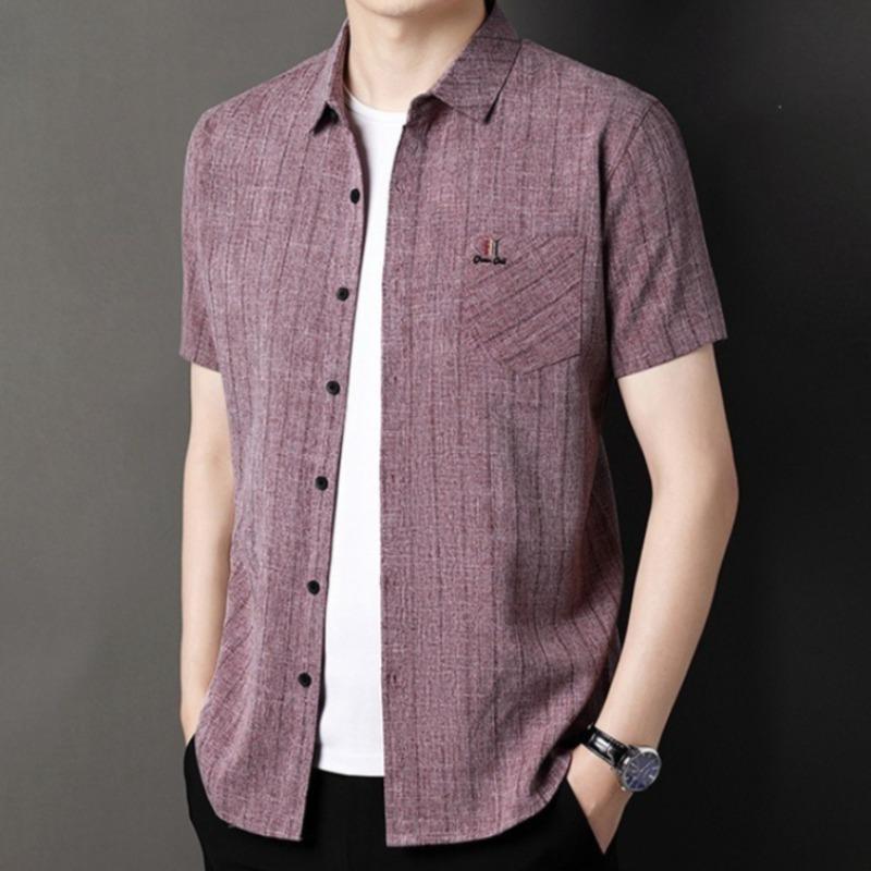 Summer Short-sleeved Slim-fit Shirt Men's Cotton and Linen Non-iron Business T-shirt Men