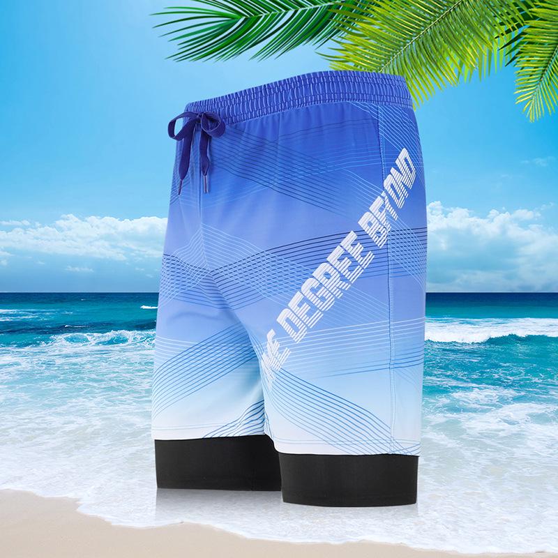 2024 Men's Double Layer Anti-Embarrassment Swim Trunks - Loose Fit Beach Shorts