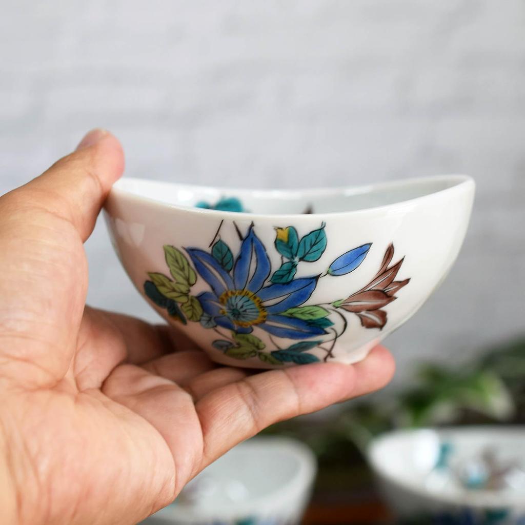 Waza No Stylish Kutani Ware Oval Small Set of Tessen Japanese Japanese Side Made In Wedding Return or Celebration Gift Kura Bowls, 5, Design,