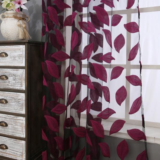 2ks Listový tyl Dveře Okno Závěsový panel Průsvitný šátek Ložnice drapérie