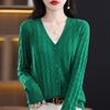 Women S V Neck Long Sleeve Knit Cardigan Slim Fit Solid Color Outerwear
