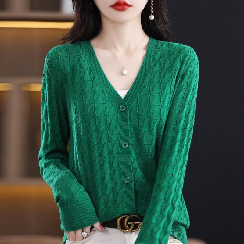 Women S V Neck Long Sleeve Knit Cardigan Slim Fit Solid Color Outerwear