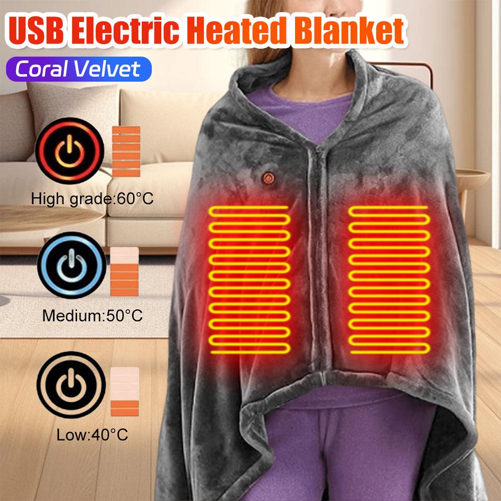 Winter Electric Heated Blanket 3 Heating Level Wearable USB Heating Blanket Soft and Safety Electric Heated Shawl for Home Offic