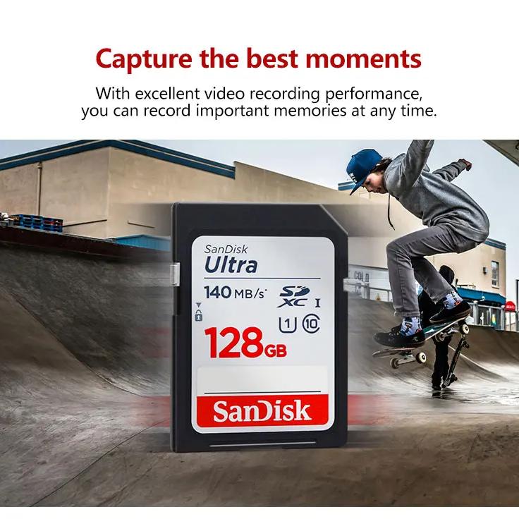 SanDisk 128GB Ultra SD-kort SDHC UHS-I-kort og SDXC Minnekort 32GB 64GB 256GB 512GB Originalt SD-kort for Kamera Opptil 120-150Mb/s Flash-kort