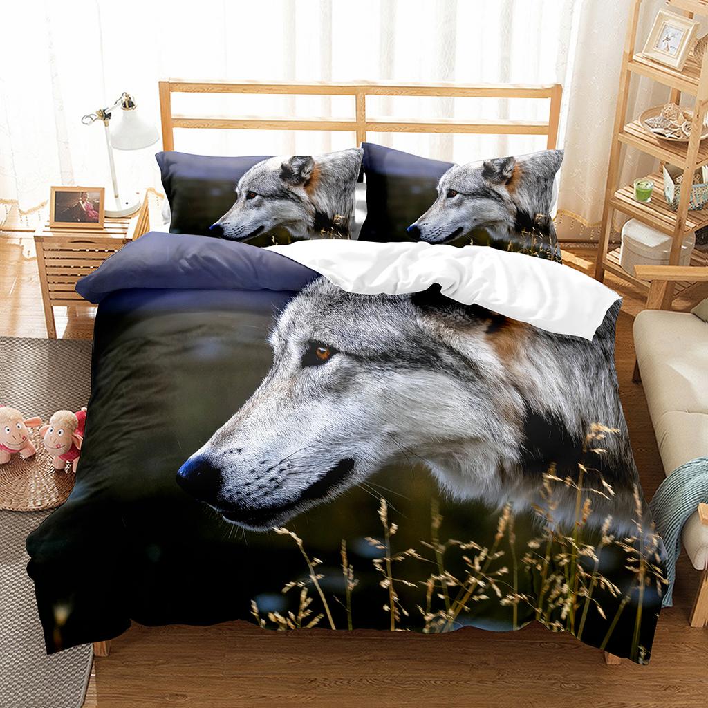 Boys Wolf Duvet Cover Set Queen Size Boho Wildlife Forest Animal Bedding Polyester Quilt Cover With Pillowcase