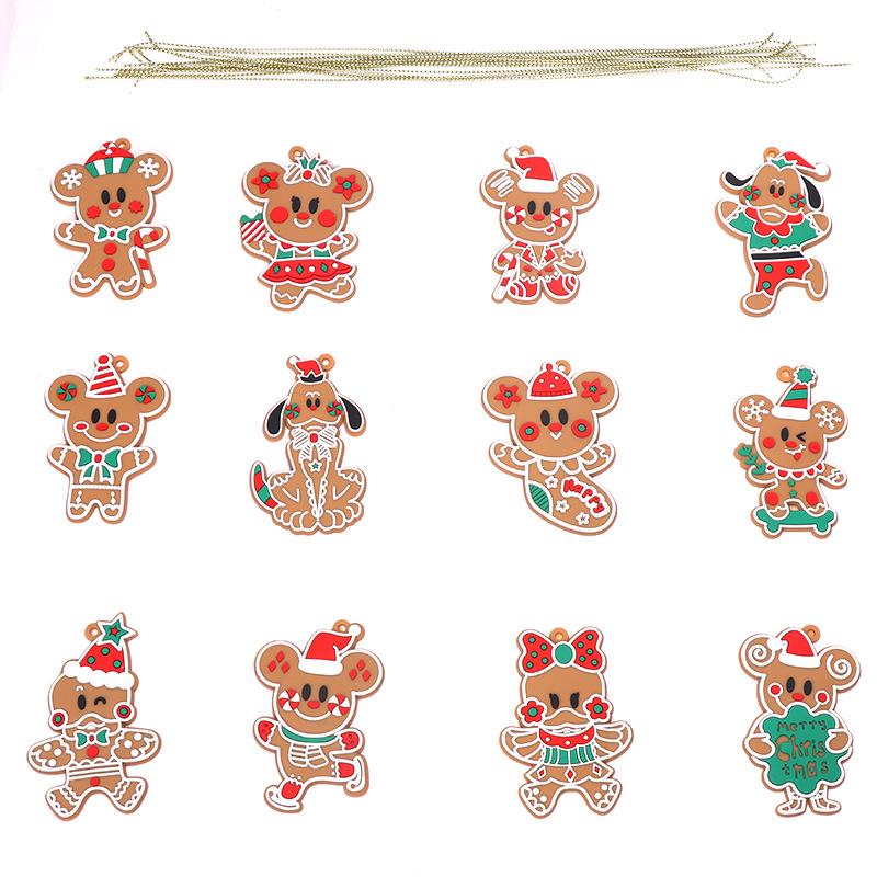 Christmas Gingerbread Man PVC Ornament: Soft Rubber Snowman Cookie, House & Tree Decoration
