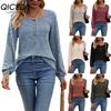 Women's Fashion Casual Solid Color Print Long Sleeve O Neck Blouses & Shirts