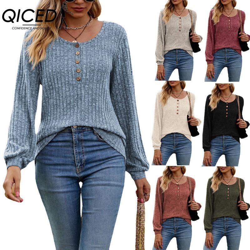 QICED Camicette e camicie a maniche lunghe con stampa tinta unita alla moda da donna