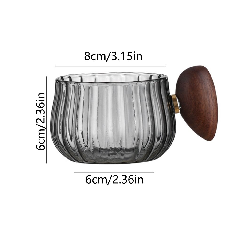 Modern Stripe Glass Coffee Mug Wooden Handle Heat-resistant Ribbed Tea Cup Wide Mouth Clear Cup and Plate Set Breakfast