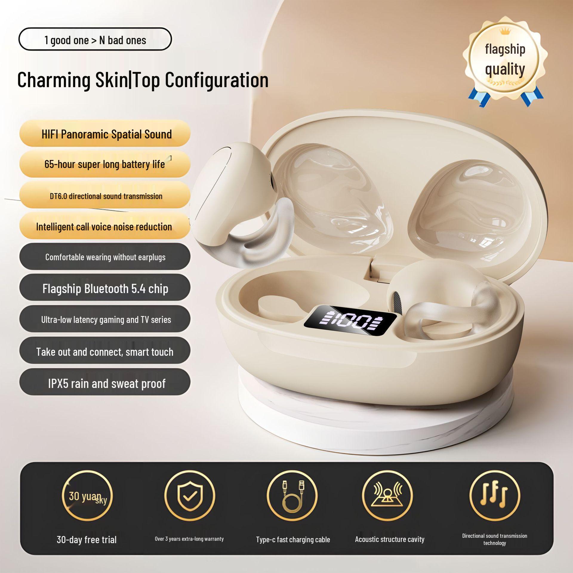 

2025 Bluetooth Bone Conduction Ear Clip: Wireless, Long Battery, for Apple/Android/Huawei Low-end version, Standard sound