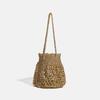 Niche Handmade Crochet Woven Bag with High-end Feel, Hollowed Out Large Capacity Water Bucket Bag, Sparkling Silver Wire Shoulder Bag