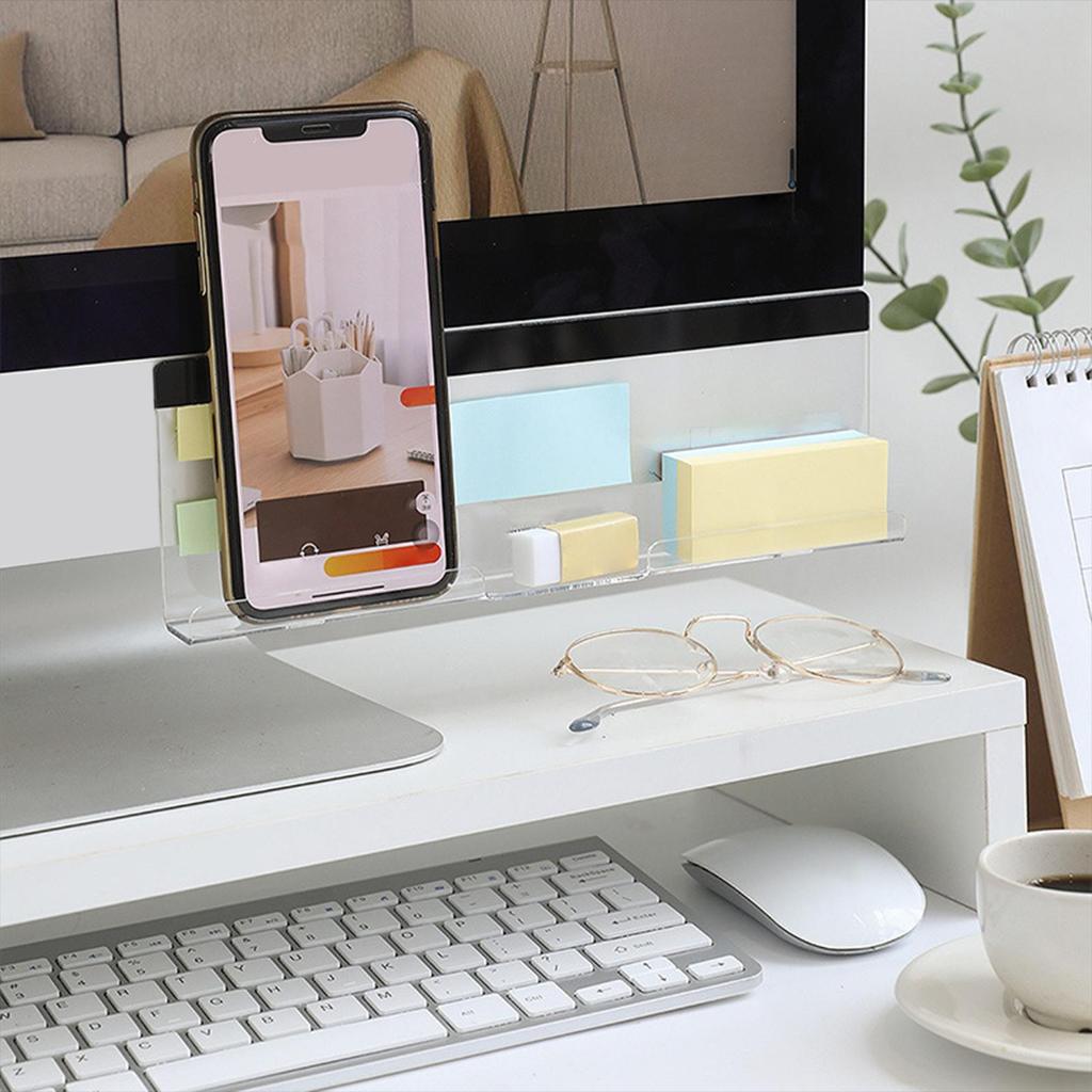 Acrylic Computer Monitor Memo Board Sticky Note Holder Mount Desktop Organizer for Screen, Office Home, Laptop Work Accessory