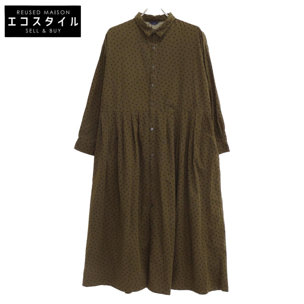 ICHI [Good Condition] SM210429 Polka Dot Shirt dress *There is no size notation. Khaki x BlackUsed