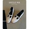 Sheepskin~ Single Shoes Women's Shallow Mouth Flat Bottom Versatile Hollow T-band with Skirt Retro Mary Jane Shoes