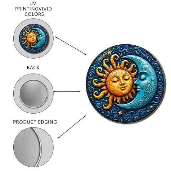 Indoor And Outdoor Wall Decor Sun Moon Art, 8Inch Round Metal Sign, Exotic Home Decoration Boho for Living Room Bedroom Entrance