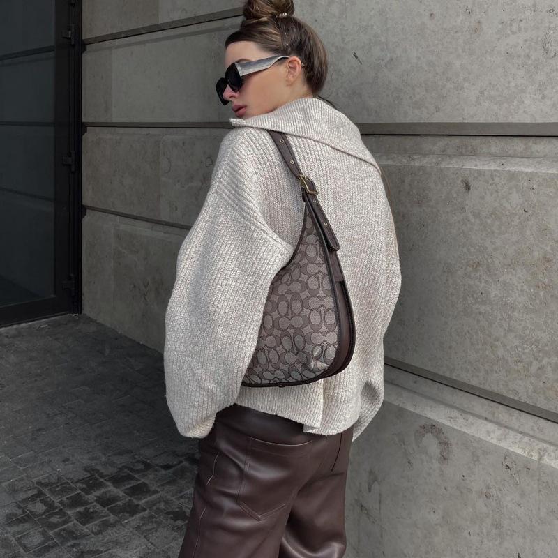 European & American Retro V-Neck Long-Sleeve Loose Knit Sweater for Women