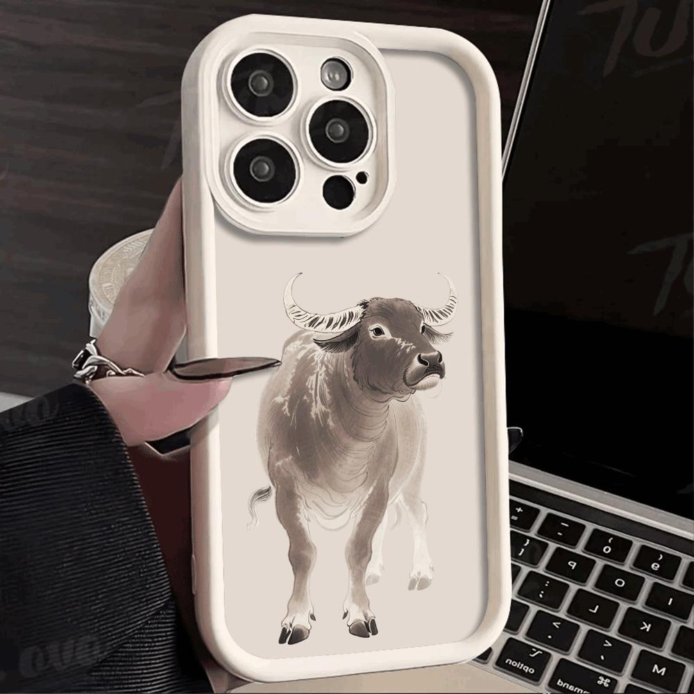 Chinese Zodiac Horse Cattle Shockproof Phone Case for Xiaomi Redmi Note 14/13/12/11/10 Pro/Plus Raised Camera Protection Cover