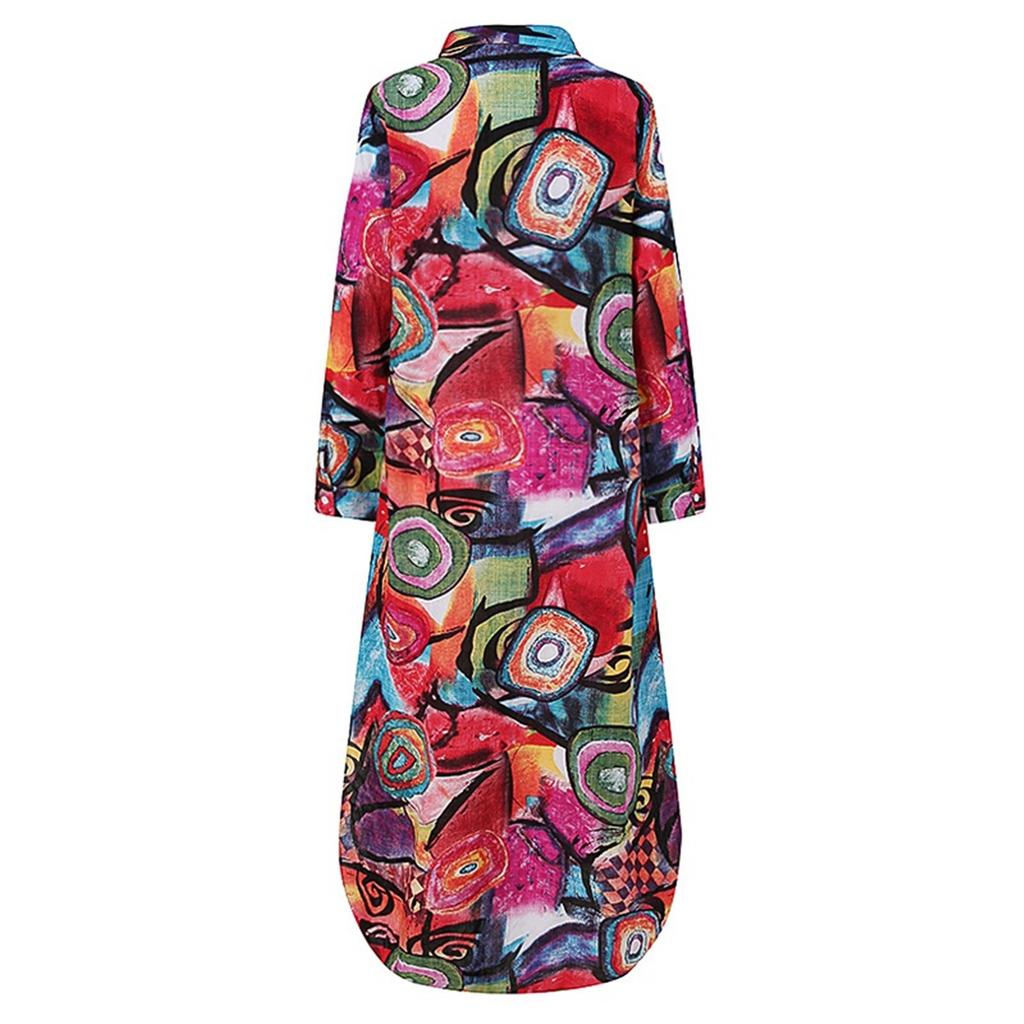 Women's Casual Loose Long Shirt Long Sleeved Long Sleeved Color Shirt Dress