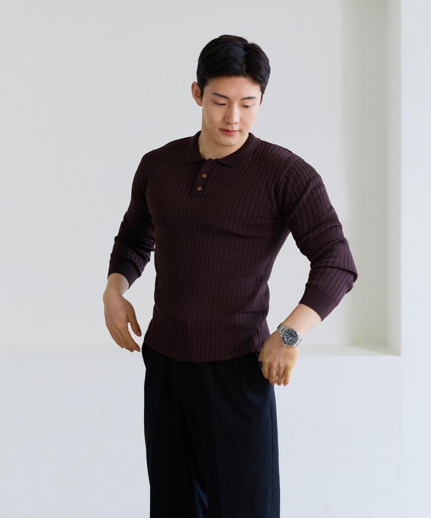 HECKCOOLNAM Muscle Fit Long Sleeve Ribbed Collar Knit For Men That Makes Shoulders Look Broad