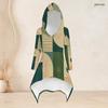 Women Plus Size Two Piece Set Hooded Long Sleeve Geometric Printed High Low Top Fitted Pants