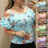 Floral Print Women Cold Shoulder Tops Summer Beach Tank Tops Vest Shirt Blouses