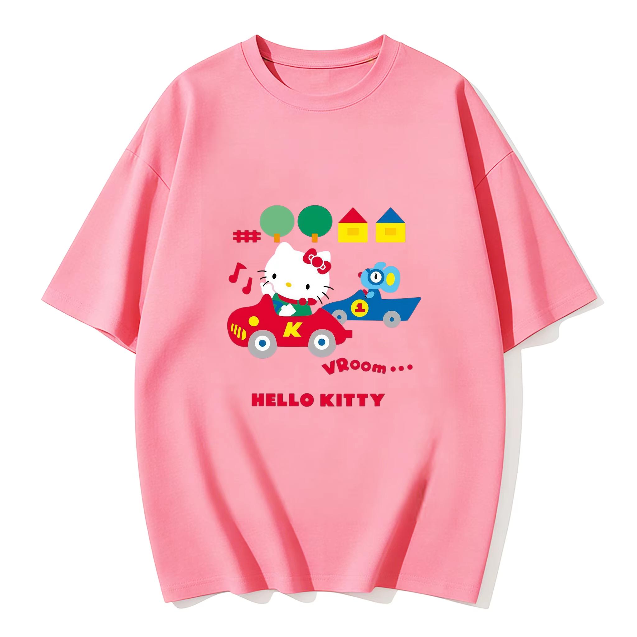 

2026 new Summer HelloKitty Cute Graphic Tee Casual Short Sleeve Cotton Top for Women Girls Kawaii Cartoon Print Streetwear S