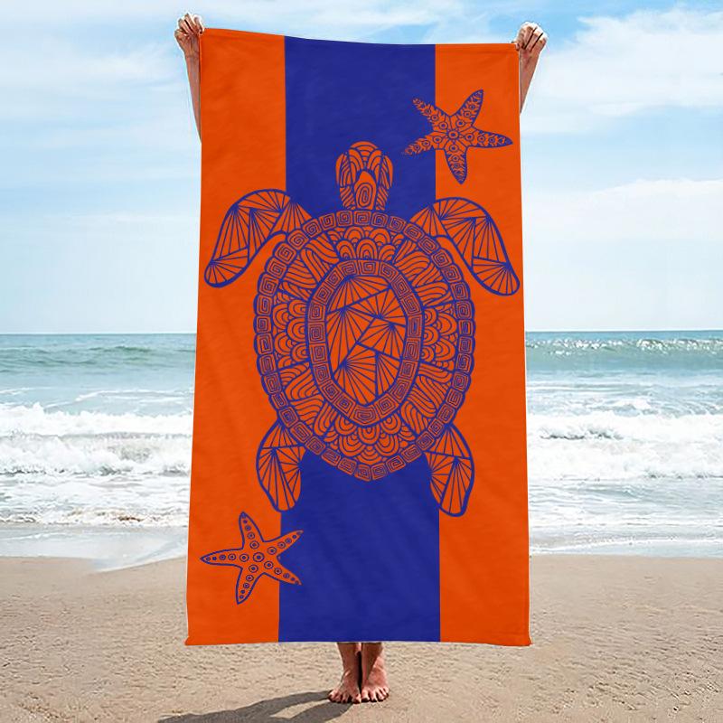 Orange Blue Tribal Turtle Beach Towel Polynesian Print Starfish Design Quick Dry Towel for Beach 50x100cm