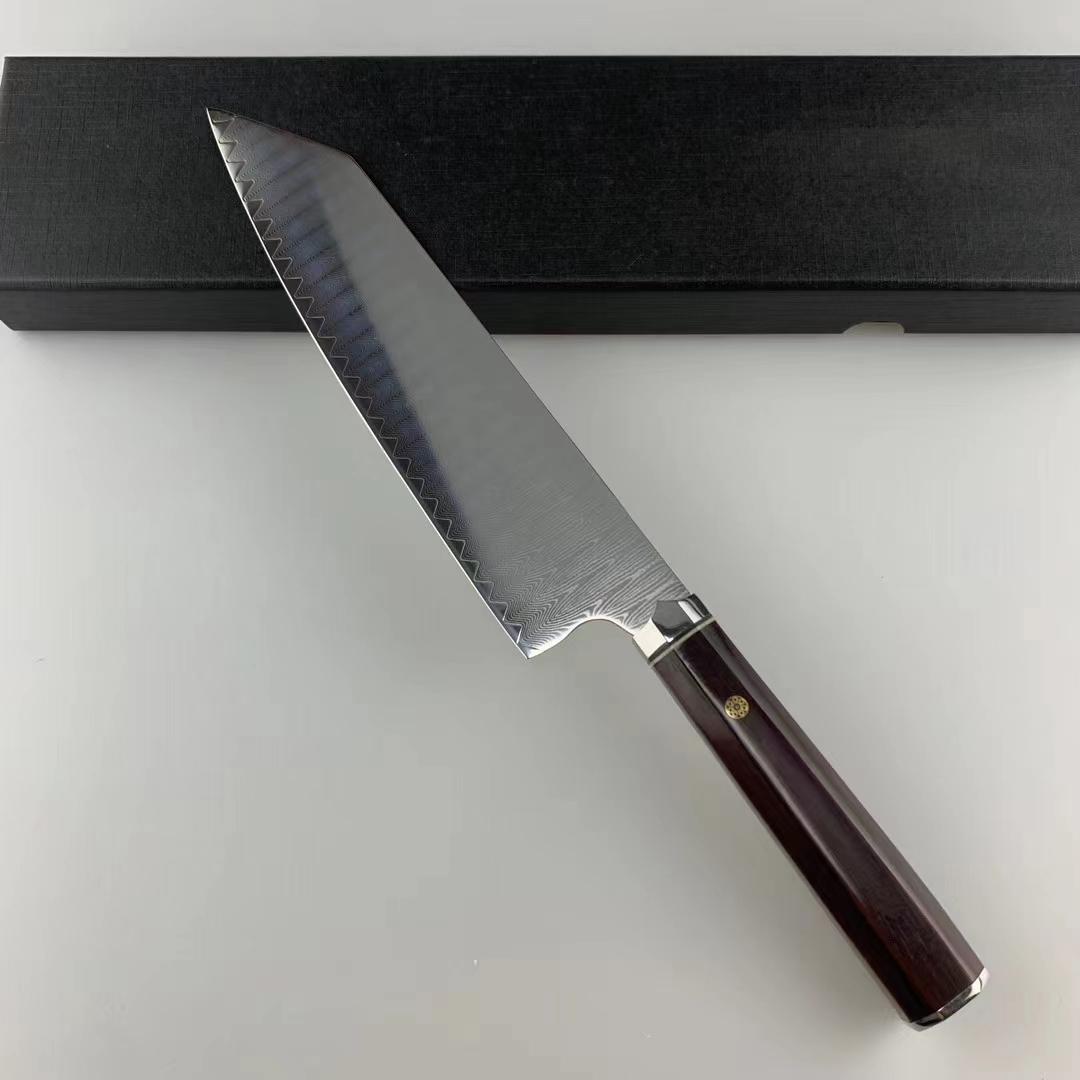 

8-дюймовый нож кирицуке 73 слоя дамасской стали лезвие острый поварской топорик для нарезки мяса овощей кухонные ножи рукоять из розового дерева 8 inch