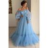 2025 Off-the-Shoulder Mesh Long Sleeve Wedding Gown - Women's European & American Style.