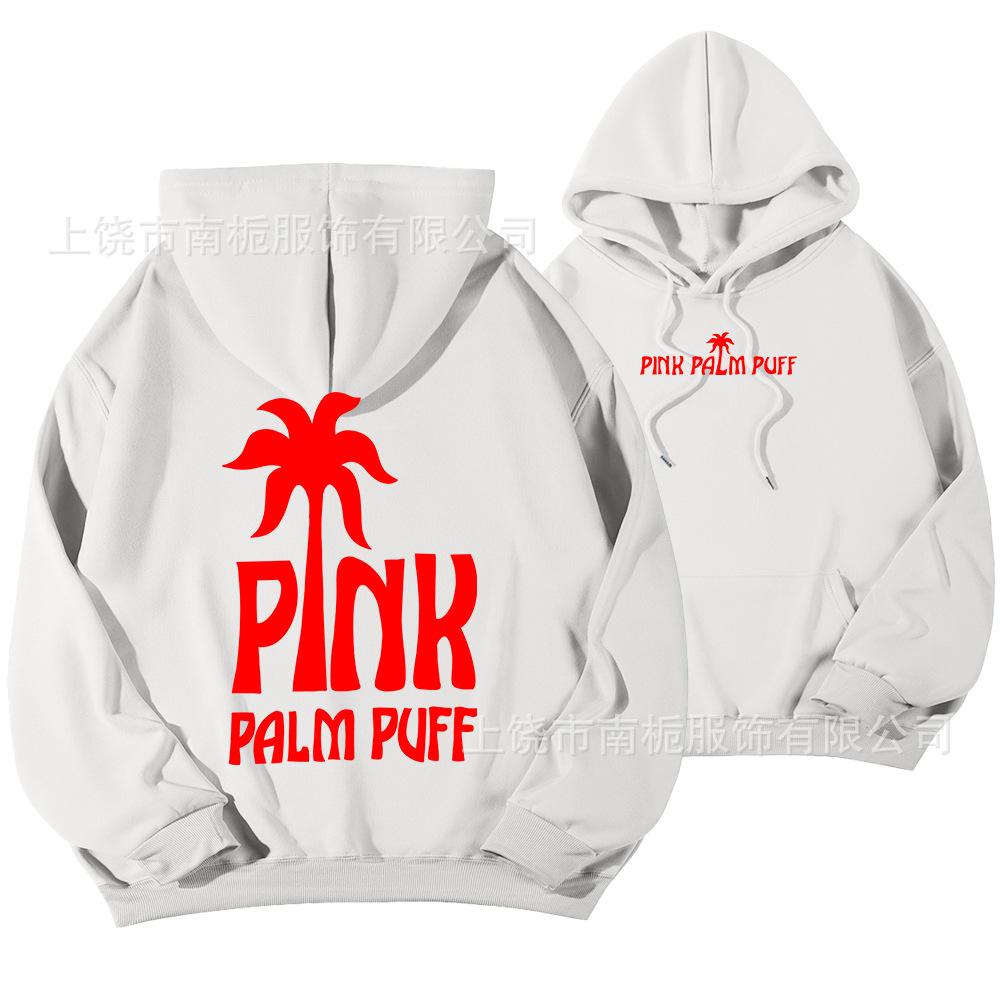 Women's Hooded Long Sleeve Drop Shoulder Pullover Sweatshirt Palm Tree "PINK PALM PUFF" Back Letter Print Casual Hoodie