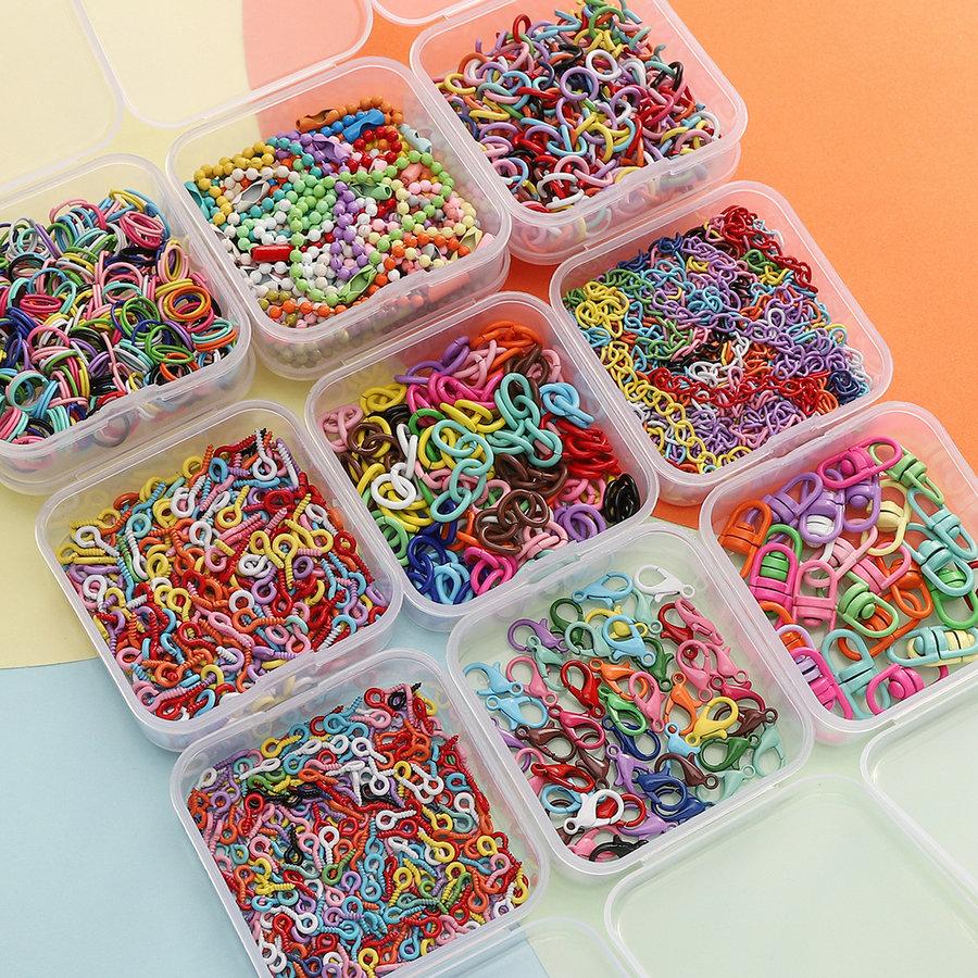 Colored DIY Jewelry Accessories Set Bead Keychain Open Jump Rings Lobster Clasp Hooks Small Screw Eye Pins for Jewelry Making