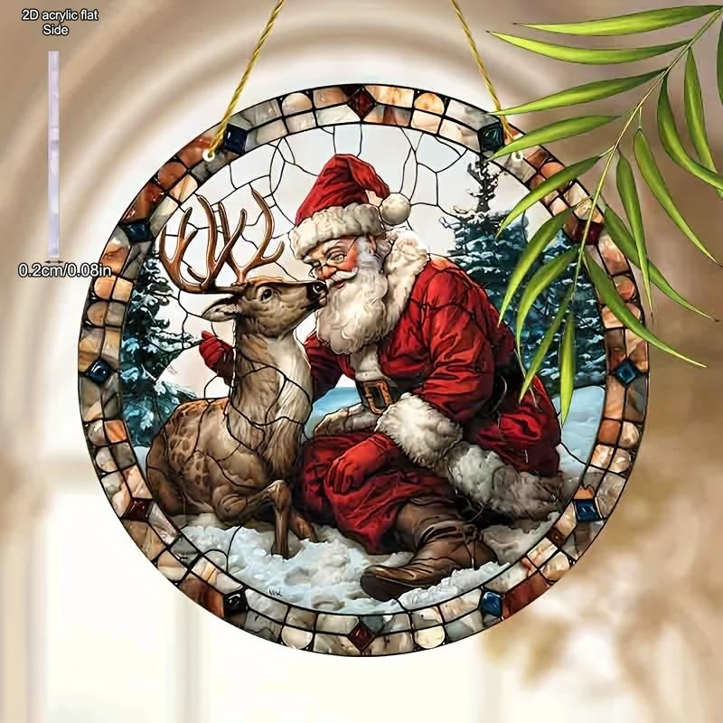 1pc Santa Claus Christmas Stained Glass Door Hanger Window Hanging Pendant Suncatcher Window Decor, Novelty Home Decor, Perfect Durable for Bedroom