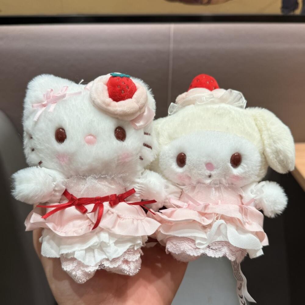 Sanrio Hello Kitty Ppcotton Fill Cross Dressing Cute Strawberry Cake Series Princess Lace Plush Pendant Backpack Decoration