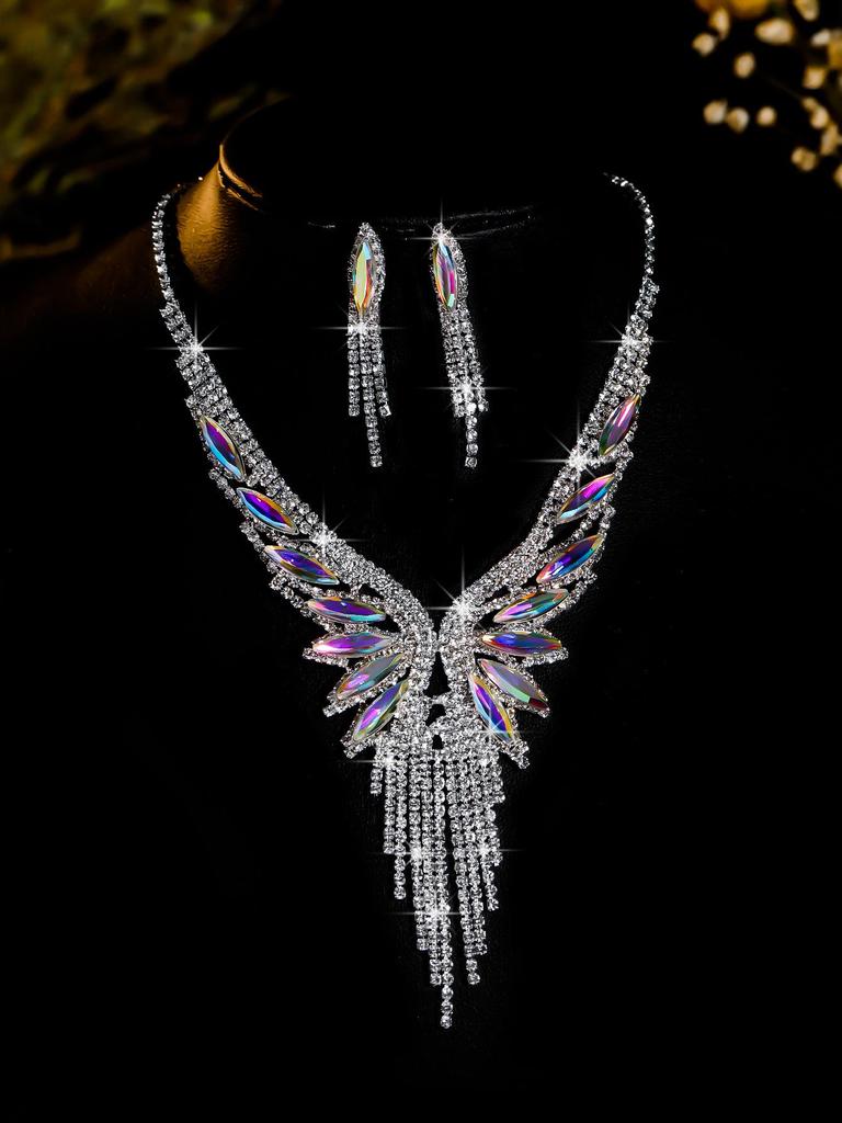 Elegant Rhinestone Zirconia Necklace & Jewelry Set for Bridal & Evening Wear