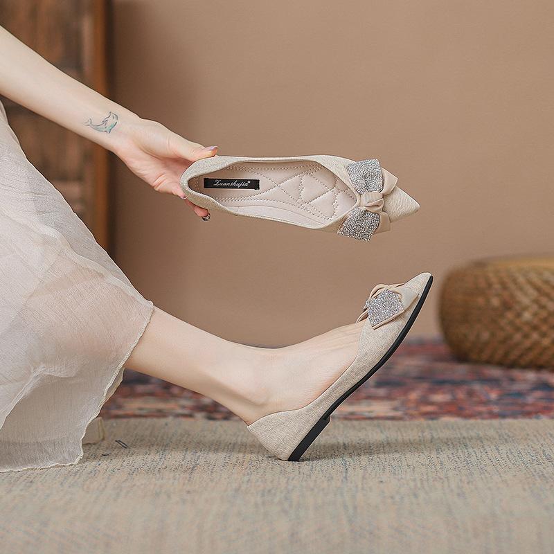 Fashion Low Heels Shallow Mouth Women Flock Rubber PU Thin Shallow Mouth Women Low Heels Rubber Flock PU