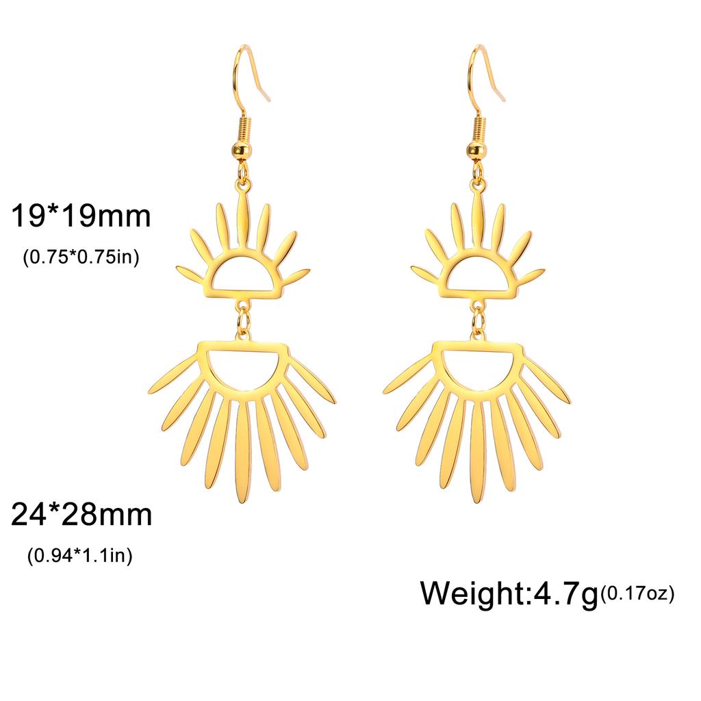 Lucktune Hollow Wing Fan-shaped Drop Earrings Stainless Steel Gold Color Geometry Sun Dangle Earrings for Women Jewelry Gifts