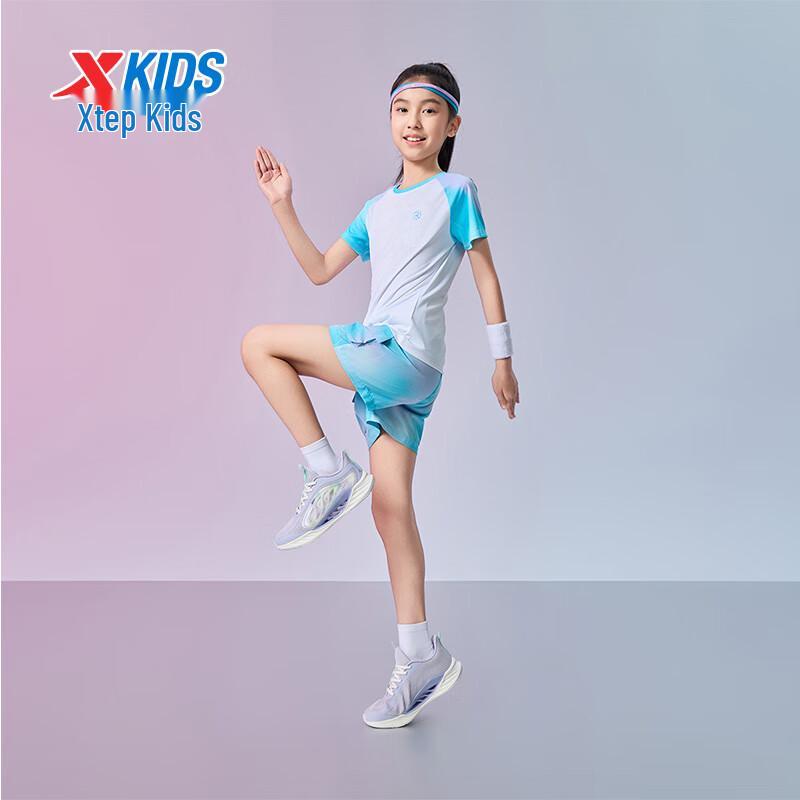 XTEP Girls' High Elastic Quick-Dry Gradient Print Short Sleeve Knit Shirt
