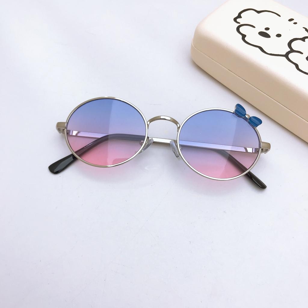 Metal Oval Frame Children'S Sunglasses Bow Cute Baby Sunglasses Travel Sunscreen Glasses