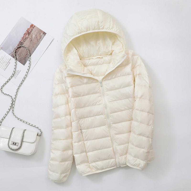 Womens Short Lightweight Down Jacket White Duck Warm Slim Fit Hooded Coat Casual Style