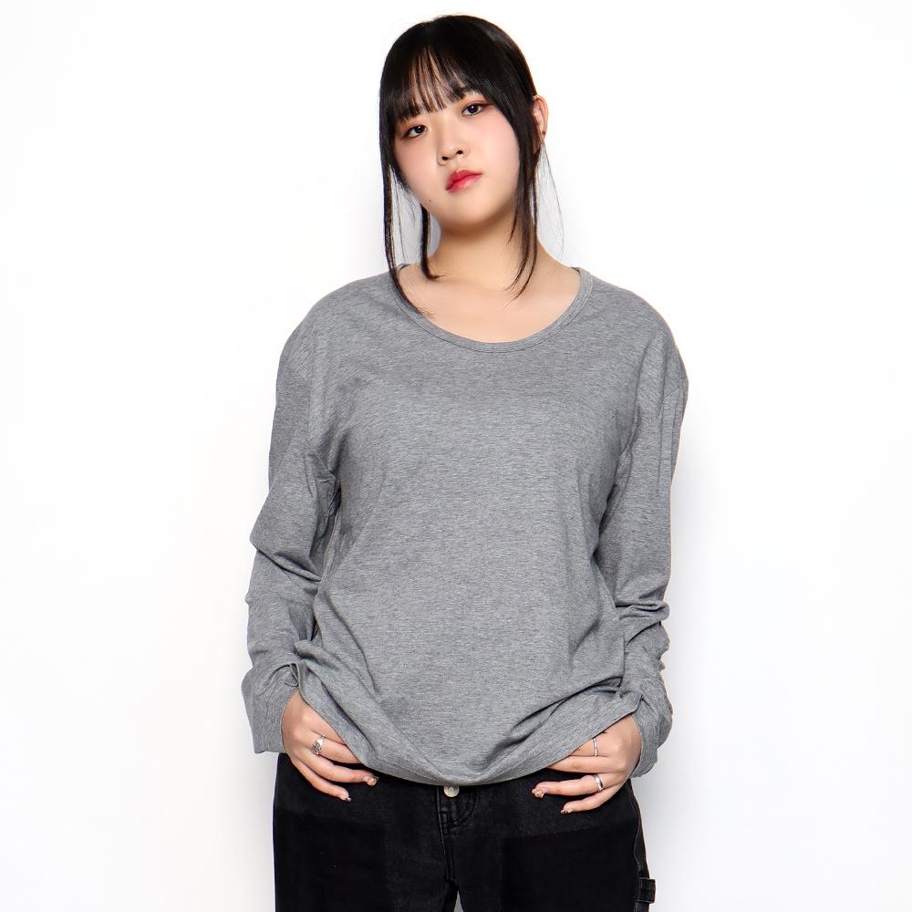 STUDIO 235 Modal Cotton Boyfit U-Neck Long Sleeve Melange Grey