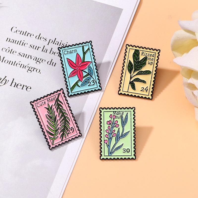 Cultural Creative Cartoon Flower Stamp Enamel Brooch Retro Commemorative Zinc Alloy Badge for Waist Cinching Backpack Clothes Decoration