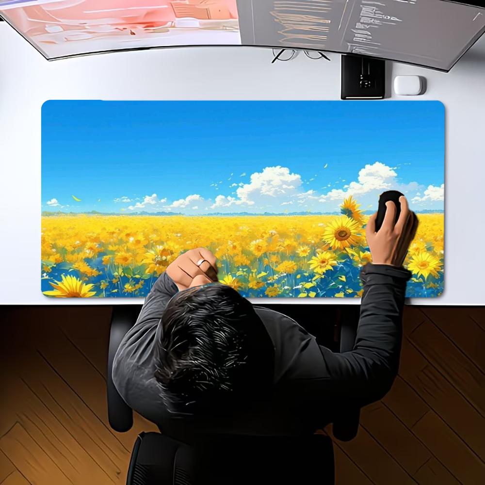 XXL Anime Sunflower Field Mousepad Blue Sky Cloud Scenery Deskmat Non-Slip Rubber Gaming PC Keyboard Desk Mats Large Mouse Mats