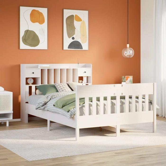 VidaXL Cadre de lit sans matelas blanc 140x200 cm bois de pin massif, meuble de chambre à coucher, sommier, lit en bois, 3323261