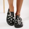 Women's Retro British-Inspired Platform Mules with Rivet Details - Slip-On, Round Toe, Faux Cover Casual Shoes