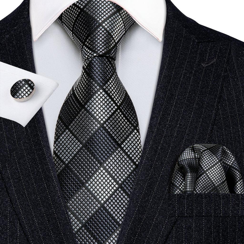 Hi-Tie Pánské kravaty Hedvábná pruhovaná žakárová kravata Kapesníková kravata Klasická černá červená modrá kravata
