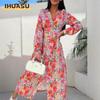 Vestidos casuales de manga larga con cuello en V para mujer, primavera y otoño