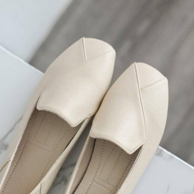 Damskor med fyrkantig tå, enfärgade, för damer, mjukt läder, mjuk sula, låg klack, halkfria, bekväma skor