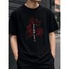 Herren Japanisches Ästhetisches Grafik-T-Shirt Mit Roter Katze Und Blumendruck, Weiches Baumwoll Kurzarm Rundhals-T-Shirt Für Lässige Streetwear
