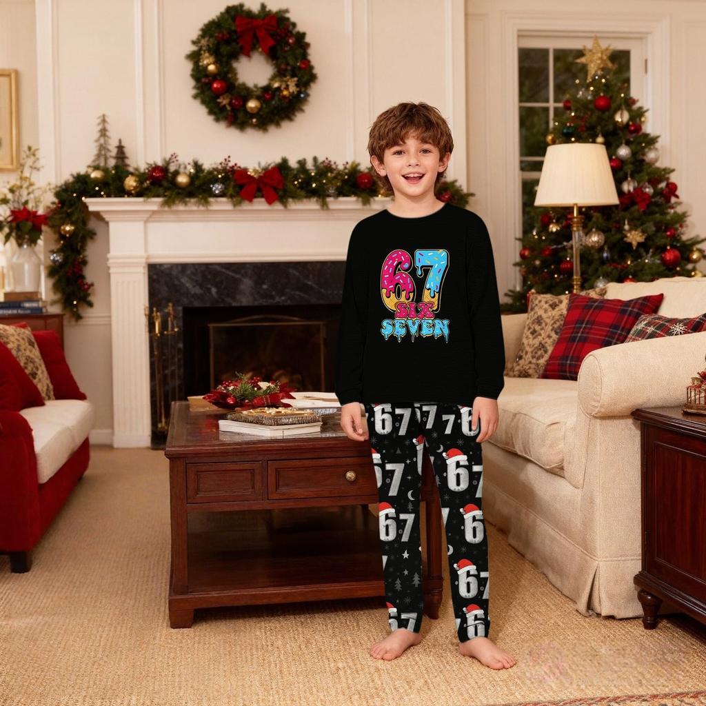 Children's Christmas Print Sets Pajamas Loungewear Outfits Family Matching Long Sleeve Tops+Pants Set